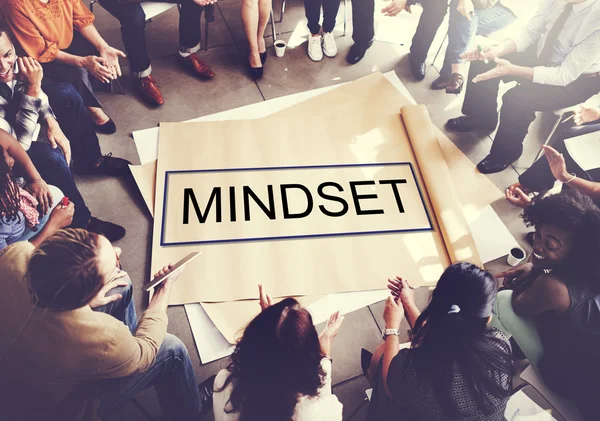 People over poster with mindset — Stock Photo, Image