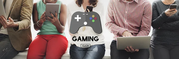 People siting on windowsill with gaming — Stock Photo, Image