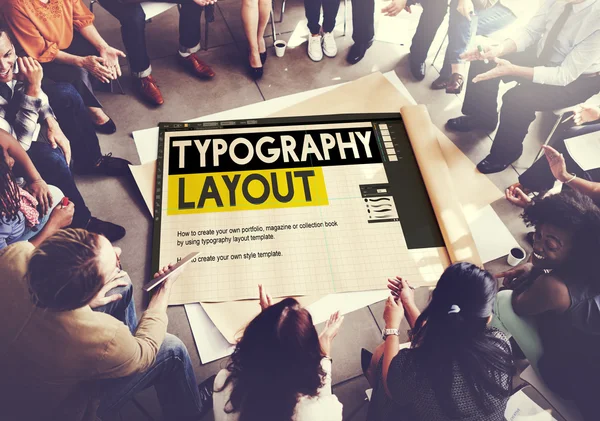 Menschen über Plakat mit Typografie-Layout — Stockfoto