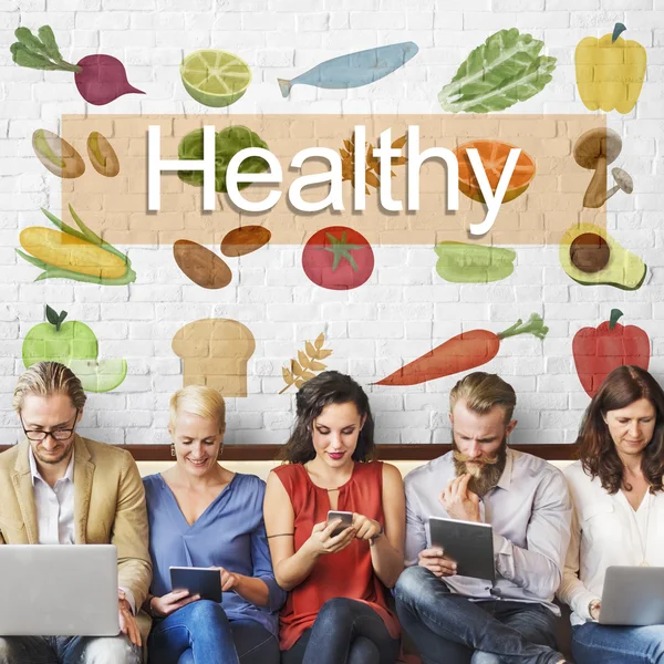 People sit with devices and Healthy — Stock Photo, Image