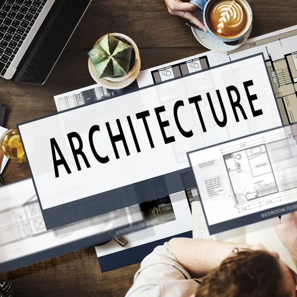 Table with poster with Architecture — Stock Photo, Image