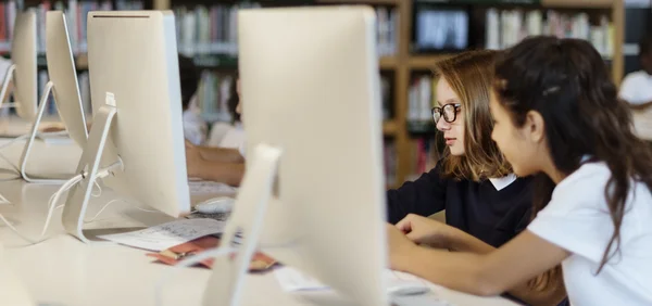 Crianças aprendendo em sala de aula de informática — Fotografia de Stock