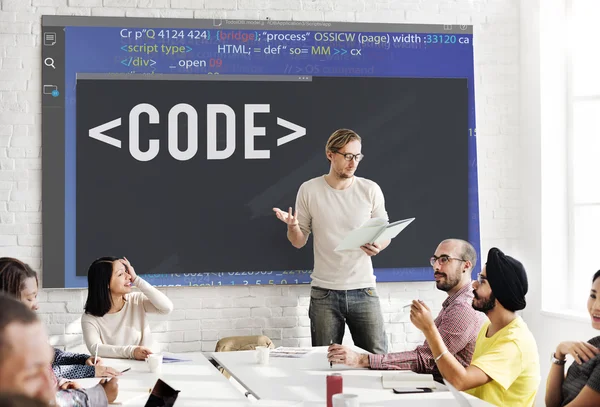 Business meeting with code — Stock Photo, Image