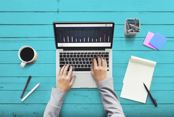 Laptop on table with tools for design — Stock Photo, Image