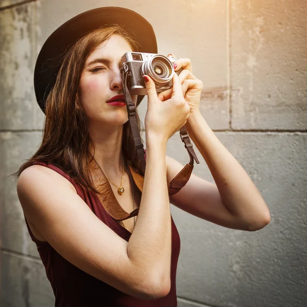 Menina de fotografia turística — Fotografia de Stock