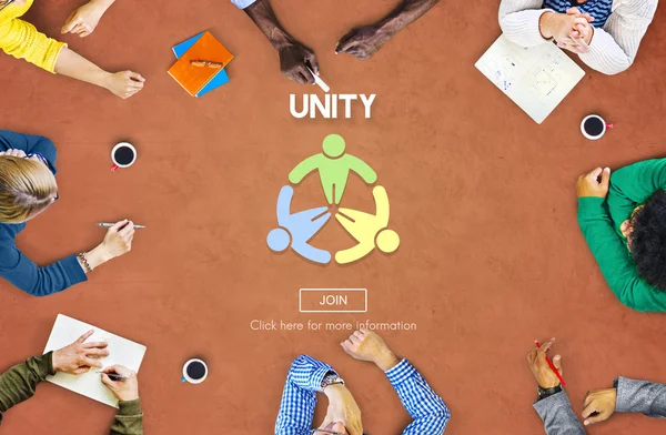 Les gens d'affaires pointent du doigt le concept d'unité — Photo