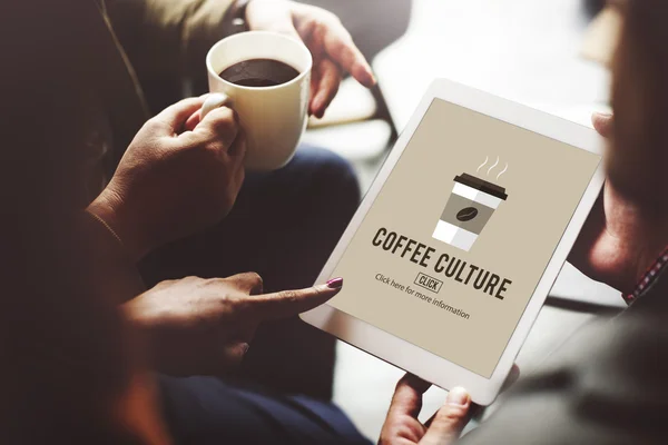 커피 문화 디지털 태블릿 — 스톡 사진