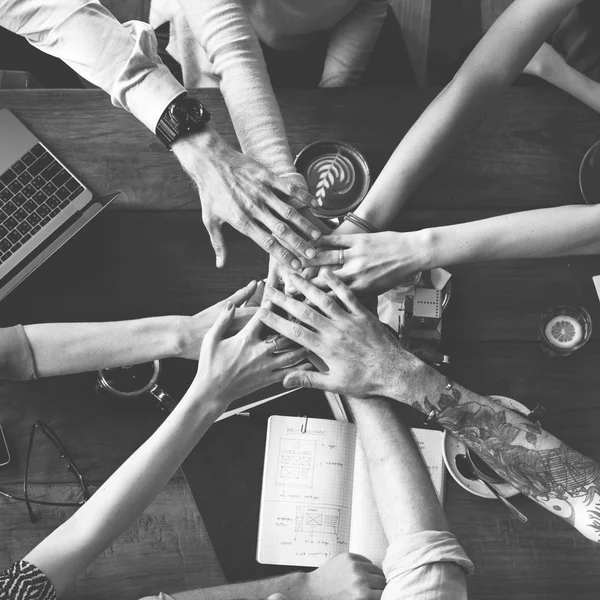 People making pile of hands — Stock Photo, Image