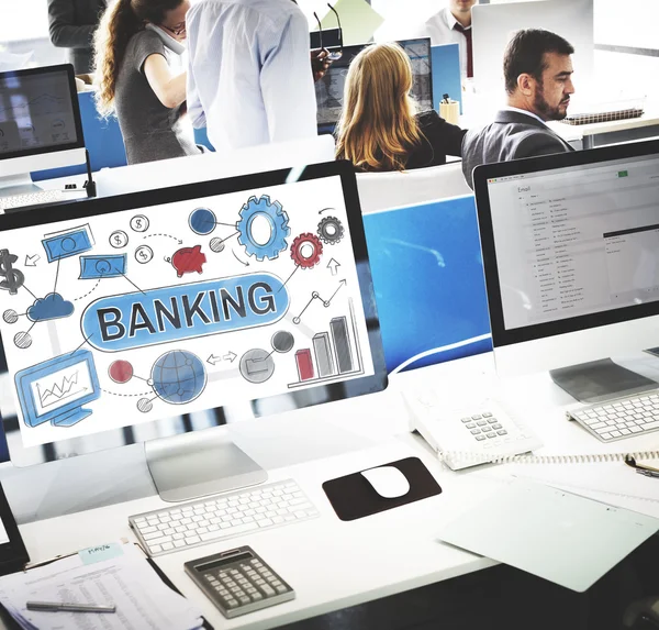 Computer monitors with Banking — Stock Photo, Image