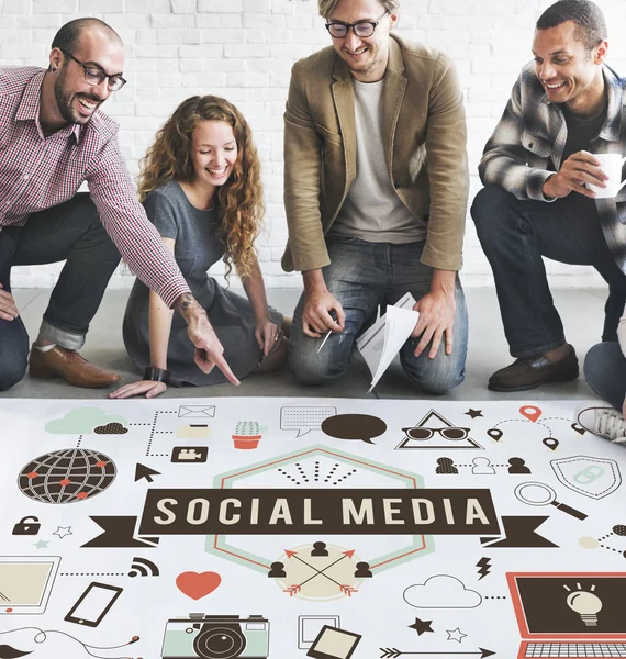 Designers working with poster and social media — Stock Photo, Image