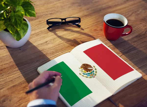 Mand, der arbejder med Mexico Country Flag - Stock-foto