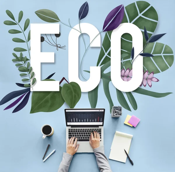 Laptop på bord med eco — Stockfoto