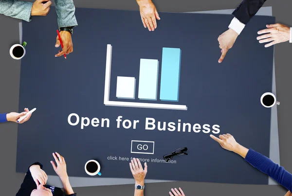 People Pointing on Open for Business — Stock Photo, Image