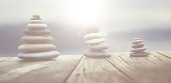 Wooden floor and stones — Stock Photo, Image