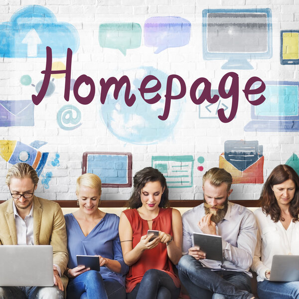 people sit with devices and Homepage
