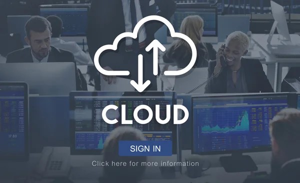 Mensen uit het bedrijfsleven werken en cloud — Stockfoto