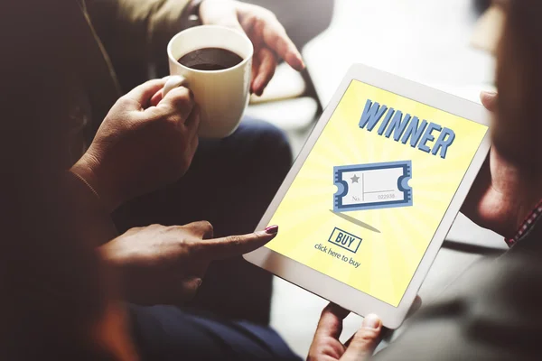 Digital tablet with winner — Stock Photo, Image