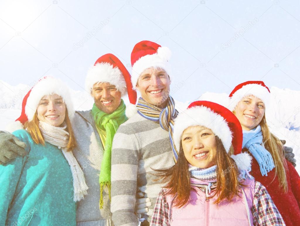 Friends having fun in snow