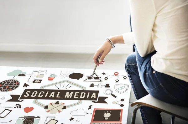 Poster con social media Concetto — Foto Stock