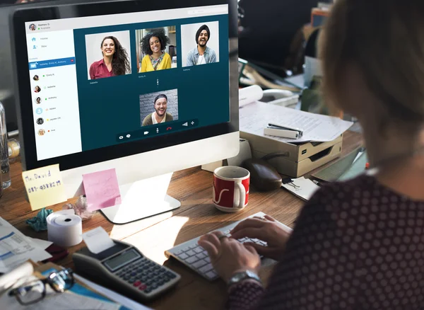 Group Friends Video Chat — Stock Photo, Image