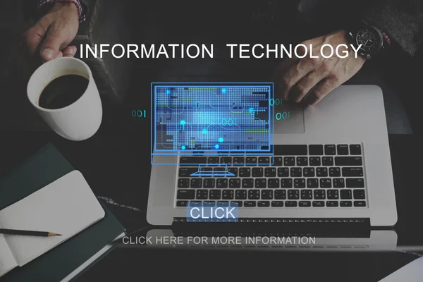 Portátil con concepto de tecnología de la información — Foto de Stock