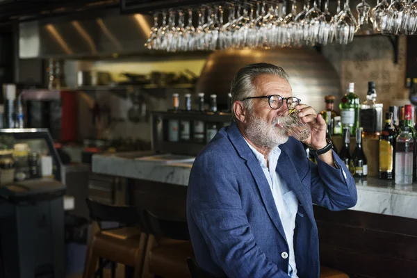 Senior Man Drinking Alcohol — Stock Photo, Image