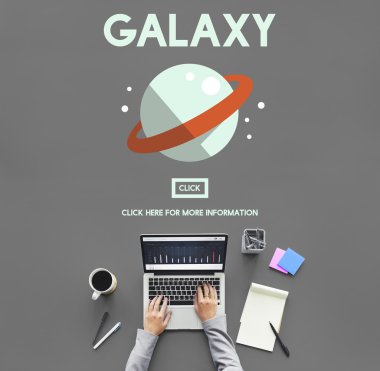 Laptop on table with galaxy clipart