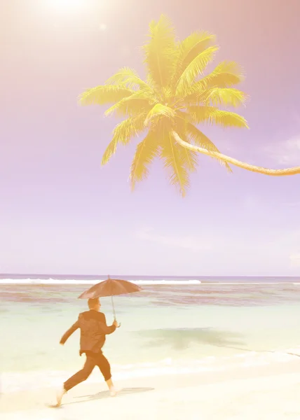 Businessman Staying Alone at beach — Stock Photo, Image