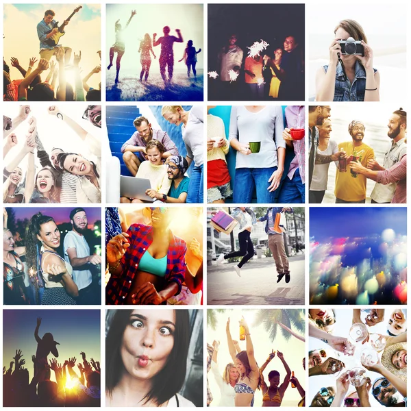 Diversità persone alla festa in collage — Foto Stock