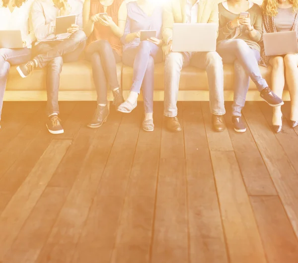 People sit with devices — Stock Photo, Image