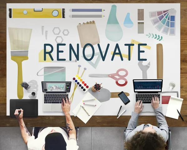 Tavolo con Renovate Concept — Foto Stock