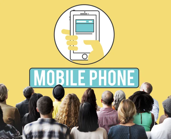 Mensen op seminar met mobiele telefoon — Stockfoto