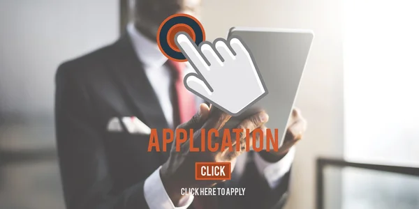 Man and Apply Here text Conceito — Fotografia de Stock