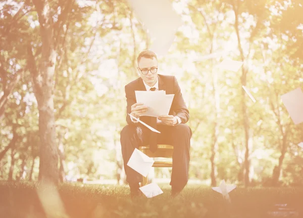 Business Man Sitting in Nature — Stock Photo, Image