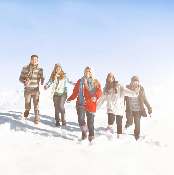 Friends having fun in snow — Stock Photo, Image