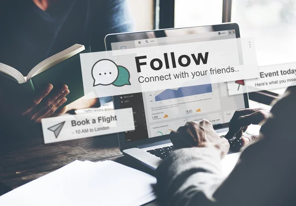 Följa, delning och sociala koncept — Stockfoto
