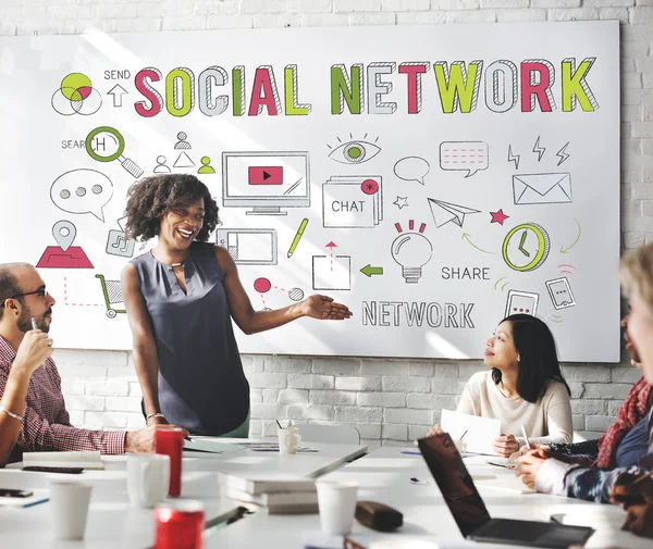 Incontro d'affari con i social network — Foto Stock