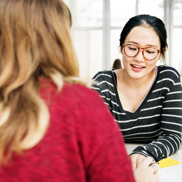 Girls talking about Studying — Stock Photo, Image