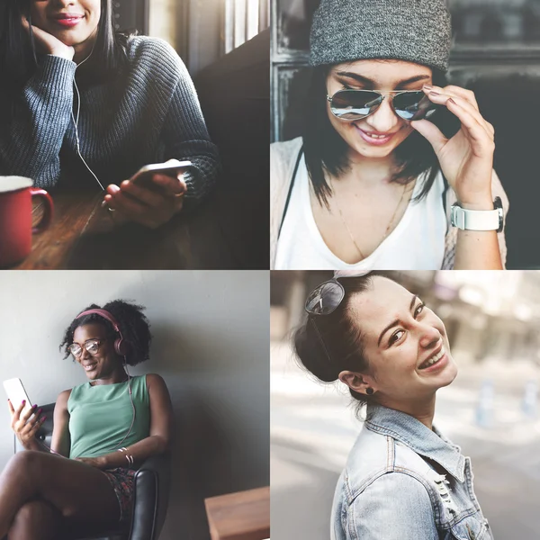 Collage samling glada människor — Stockfoto