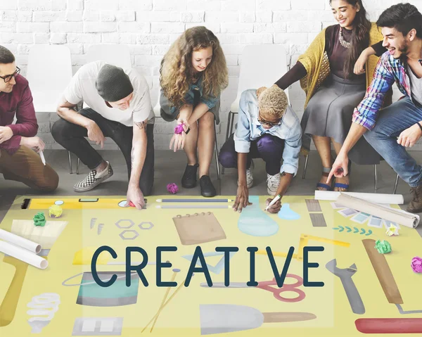 People drawing banner on floor — Stock Photo, Image