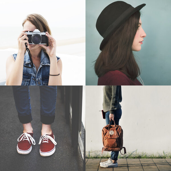 Коллаж молодых хипстерских девочек
