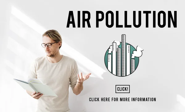 Бізнесмен, що працює з забрудненням повітря — стокове фото