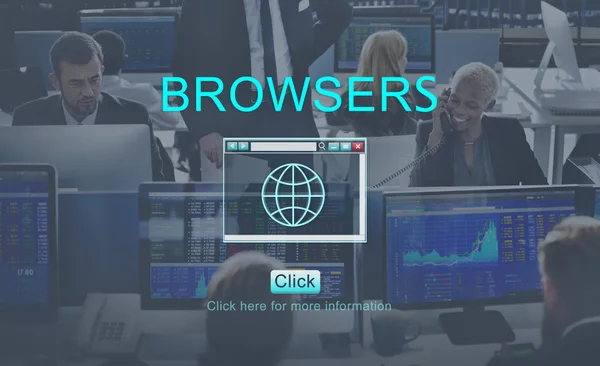 Uomini d'affari che lavorano e browser — Foto Stock