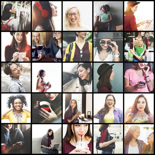 Koláž kolekce různých žen — Stock fotografie