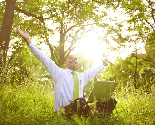 Happy businessman outdoors — Stock Photo, Image