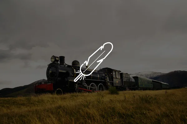 Parní vlak v otevřené krajině — Stock fotografie