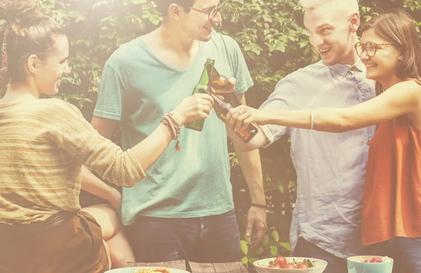 Portrait of happy  woman with food — Stock Photo, Image