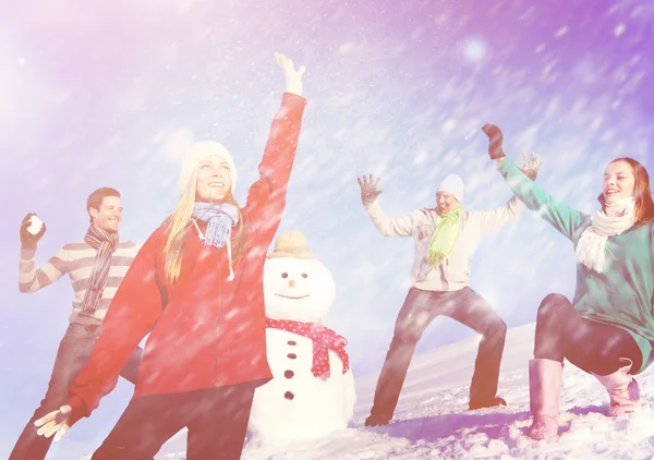 Friends having fun in snow — Stock Photo, Image