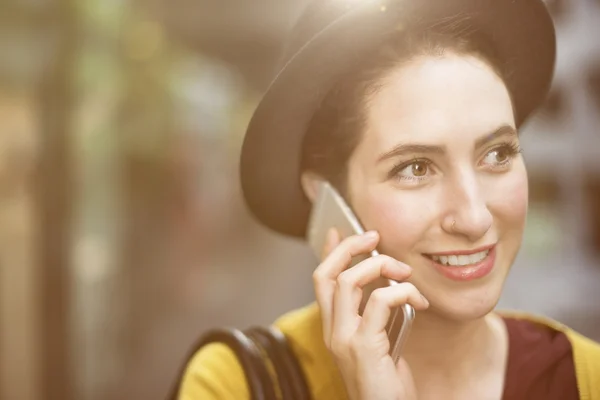 Woman with modern smart phone — Stock Photo, Image