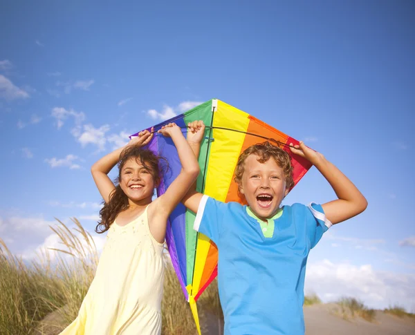 Cheerful Children Playing with Kite — Φωτογραφία Αρχείου